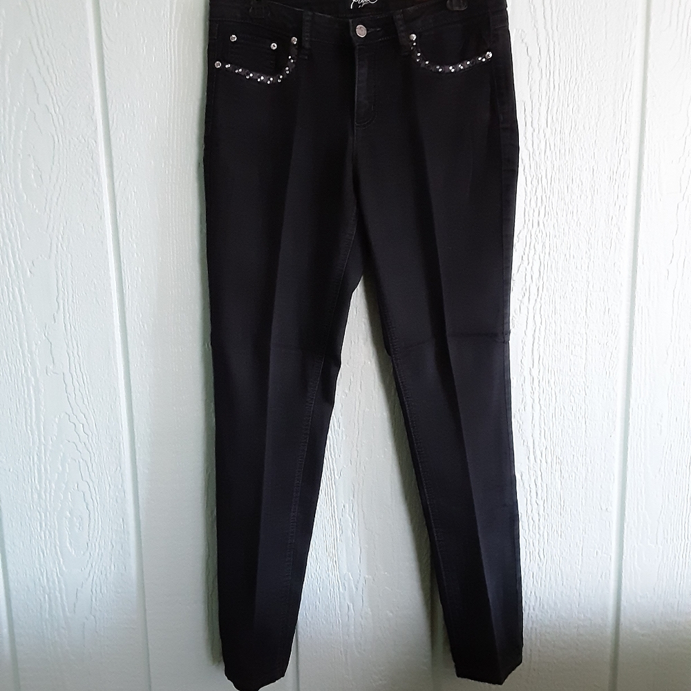 Earx 🌞0127 Jeans Women' Stretch Sz 10 Preowned Black Denim Low Rise Embellished